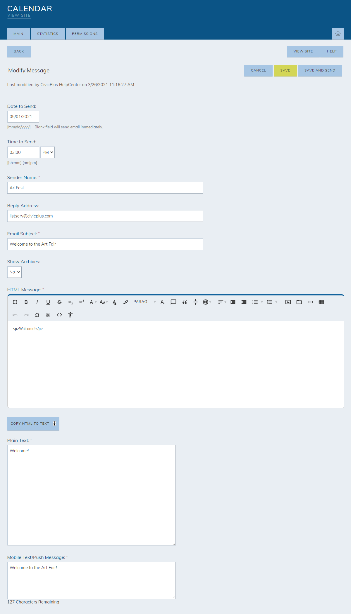 modify unsent message options