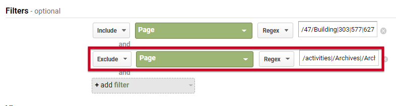 The optional fields labeled Filters.
