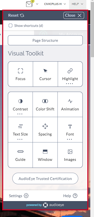 Audio Eye Usability toolbar