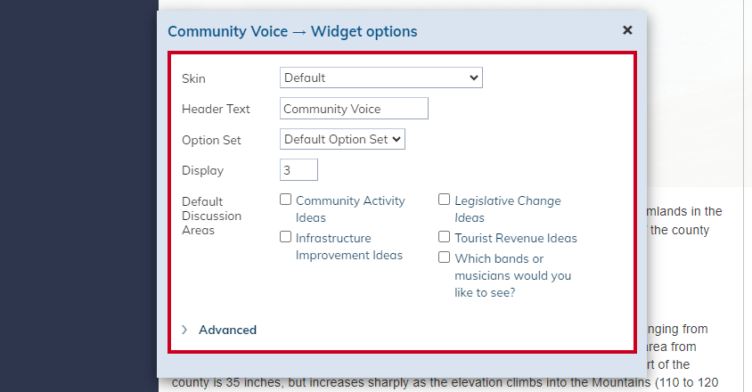 Community Voice module widget options.
