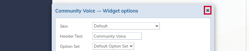 X icon in the top right of the options window.