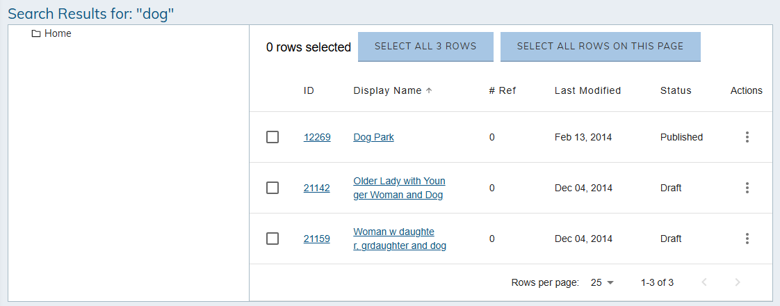 Document center search results.
