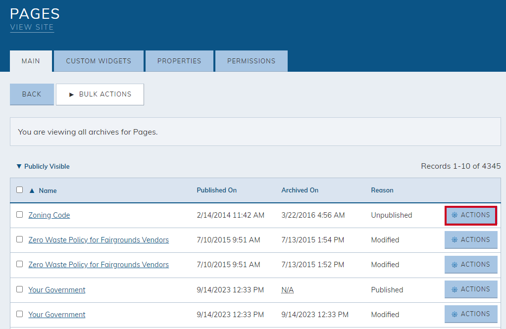 archives apply actions