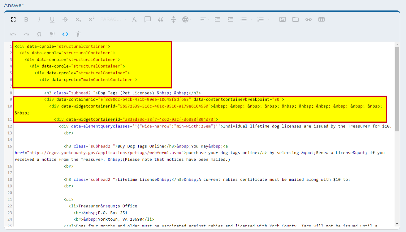 Code view of an Editor widget.