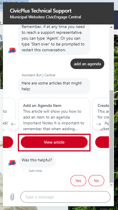 Suggested help center articles.