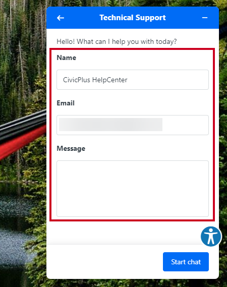 The support chat information fields.