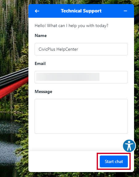 The support chat start chat button.