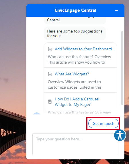 The support get in touch button.