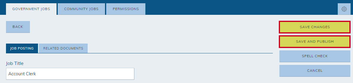 The job posting save options.