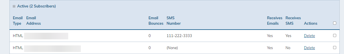 A list of the calendar's active subscribers.