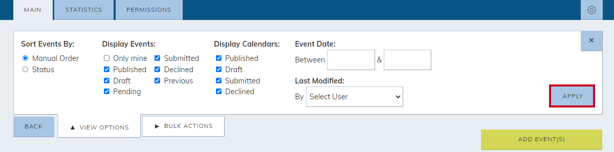 The View Option menu's Apply button.
