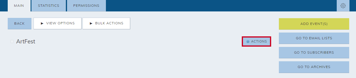 The Calendar category's Actions button.