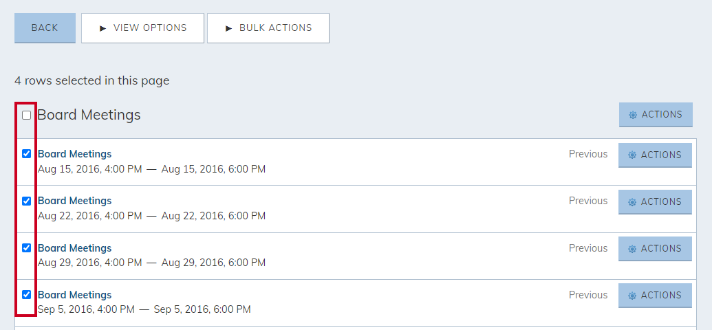 Event checkboxes.