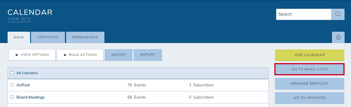 Go To Email Lists button.