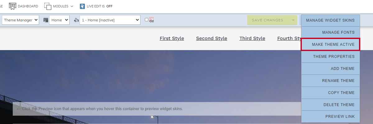 Make Theme Active on the Actions Menu.