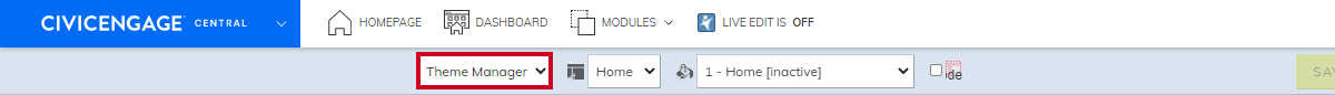 Design Center manager option's drop-down menu.