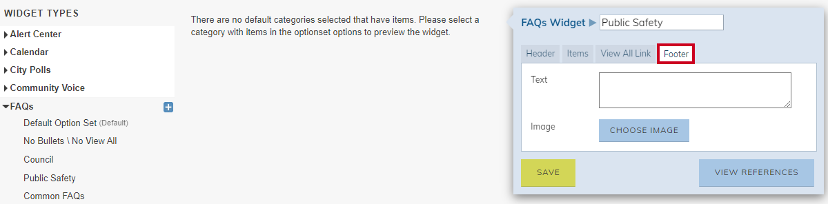 Option Set's Footer tab.