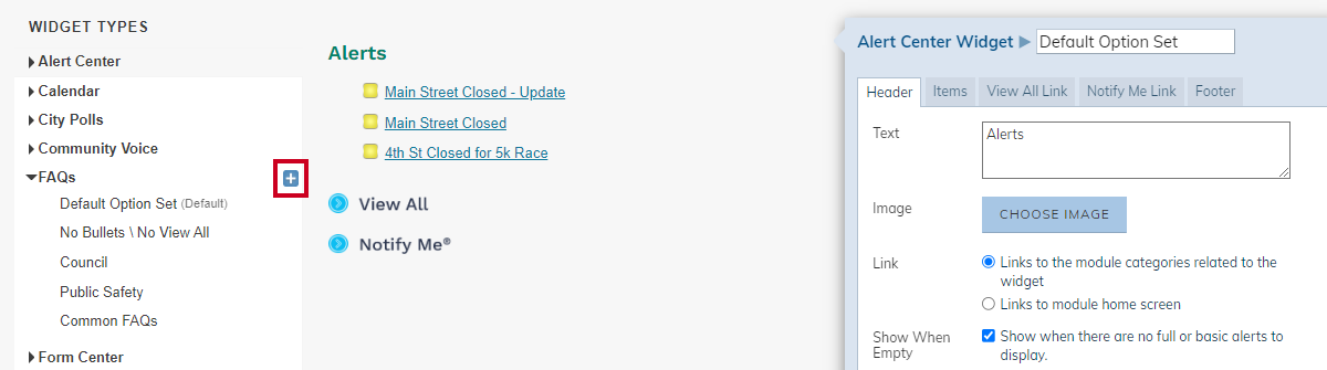 Create a new option set's blue plus button.