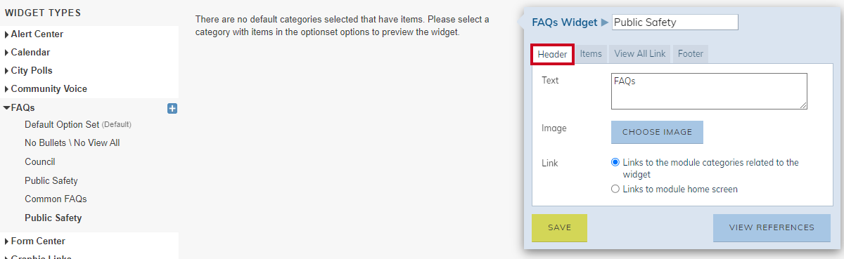 Option Set's Header Tab.