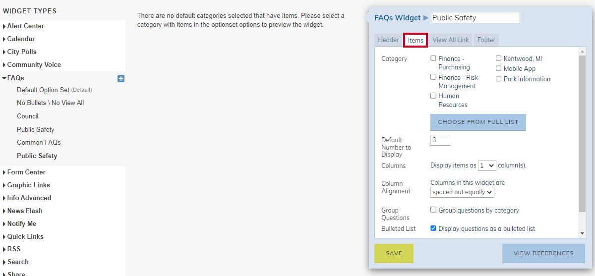 Option Set's Items Tab.