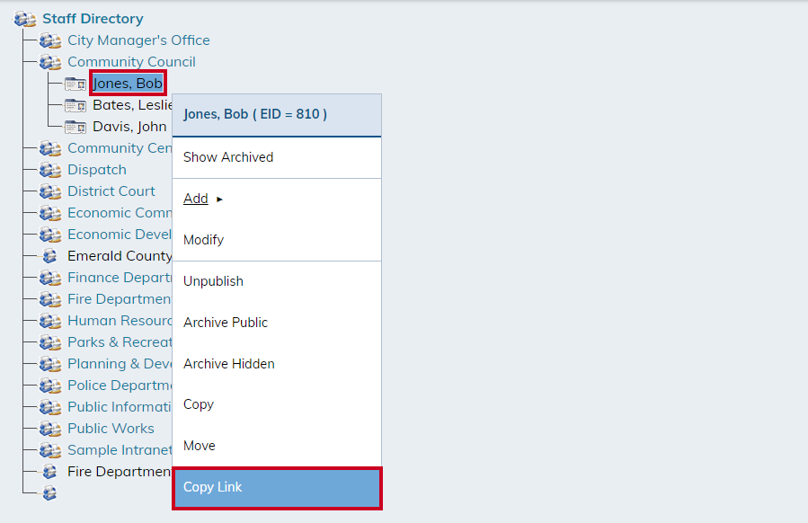 Copy Link option in pop-up window.
