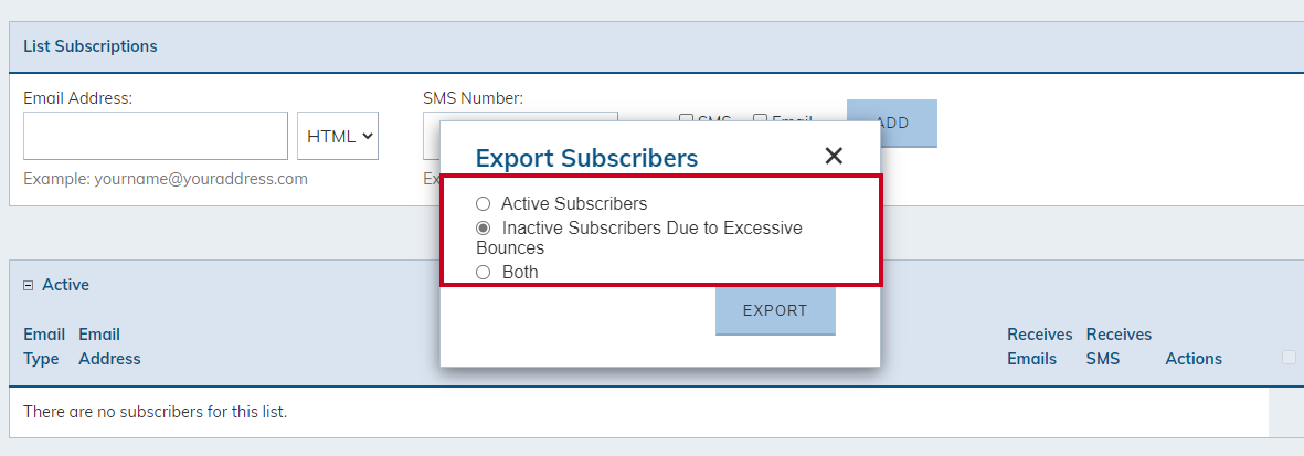 EXPORT SUB ACTIVE INACTIVE