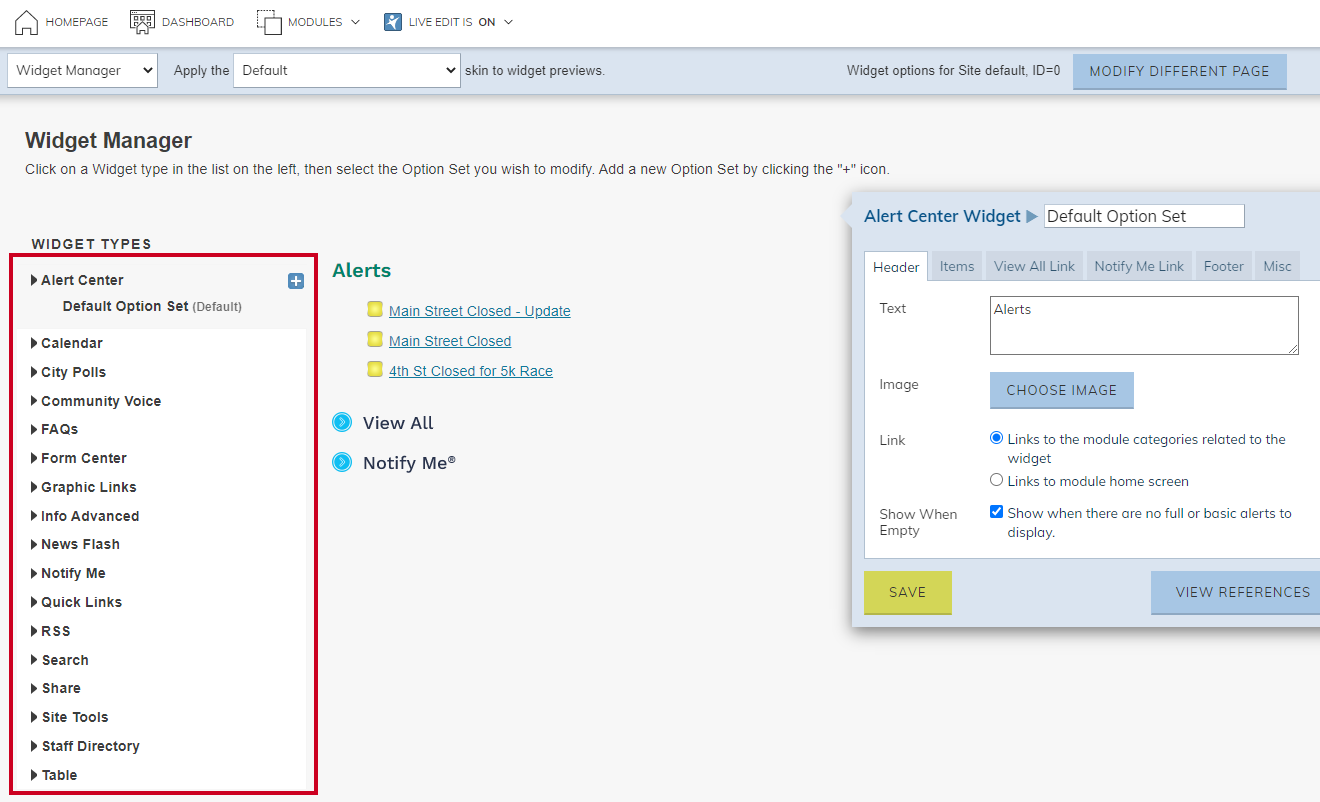 Select the desired Widget Type