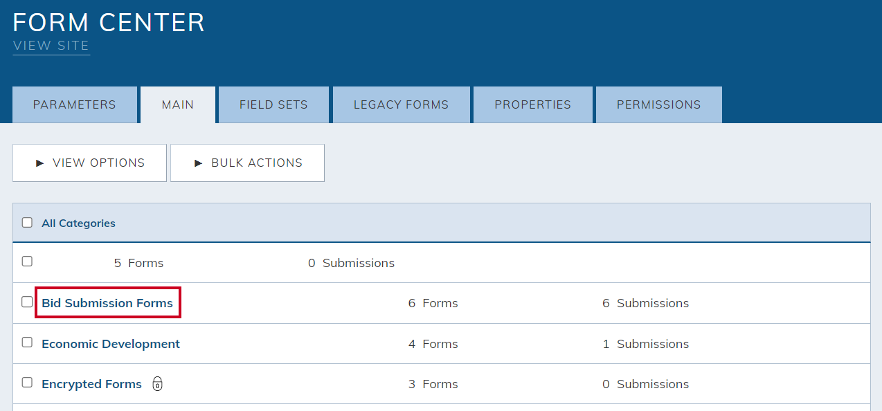Select the Form Center Category