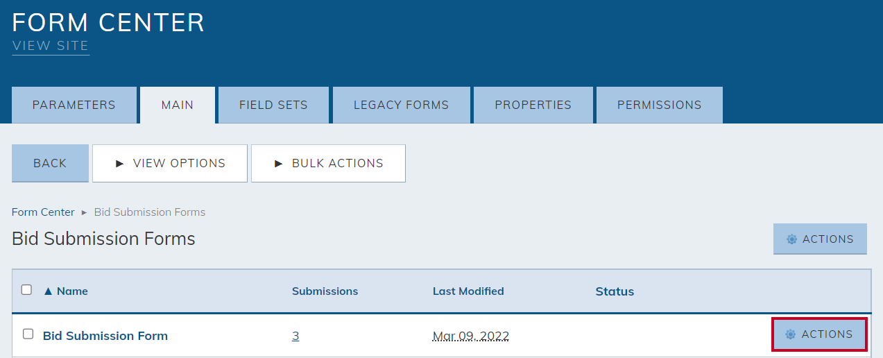 Select the Actions menu