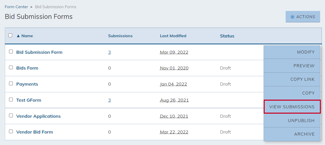 Select View Submissions