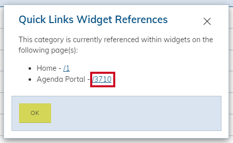 Click the Reference URL to view the page the widget is on