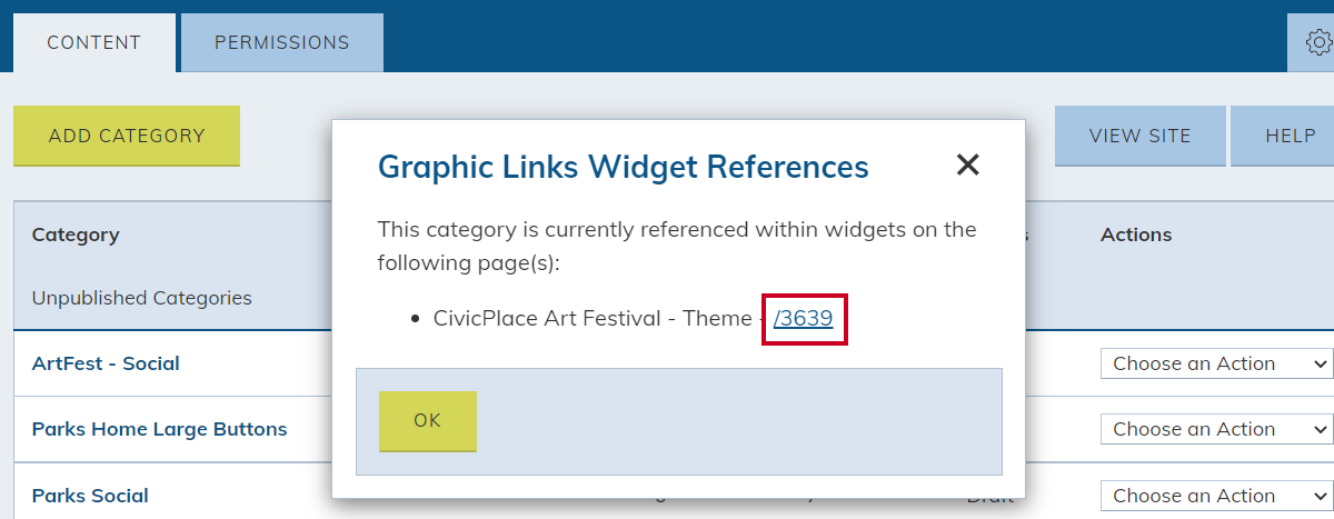 Click the Reference URL to view the page the widget is on