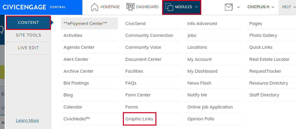 Navigate to the Graphic Links Module