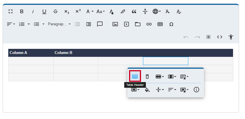 Table Header Option Within the Central table builder