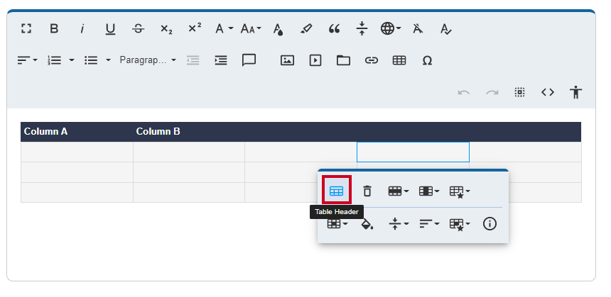 Table Header Option
